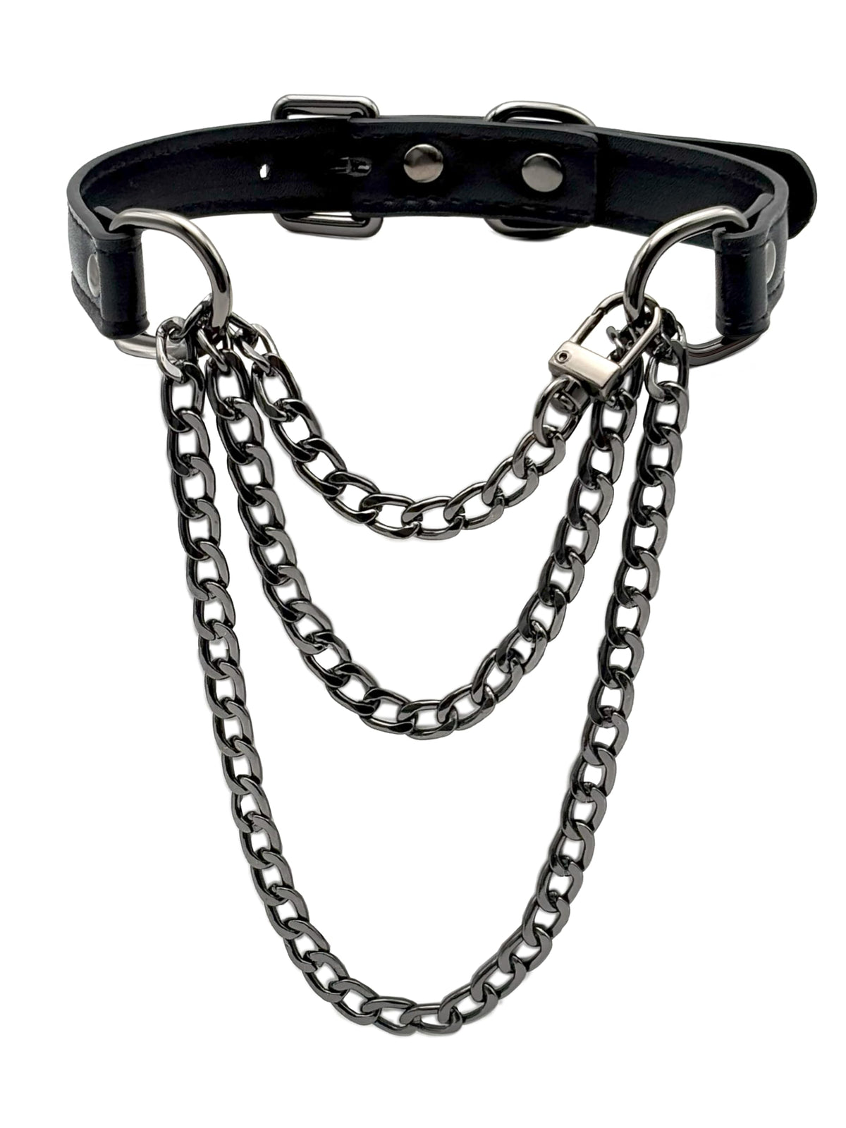 EverGlimp Handmade Black Vegan Leather Choker Collar For Women, Adjustable Triple-Layer Slip Chain Necklace