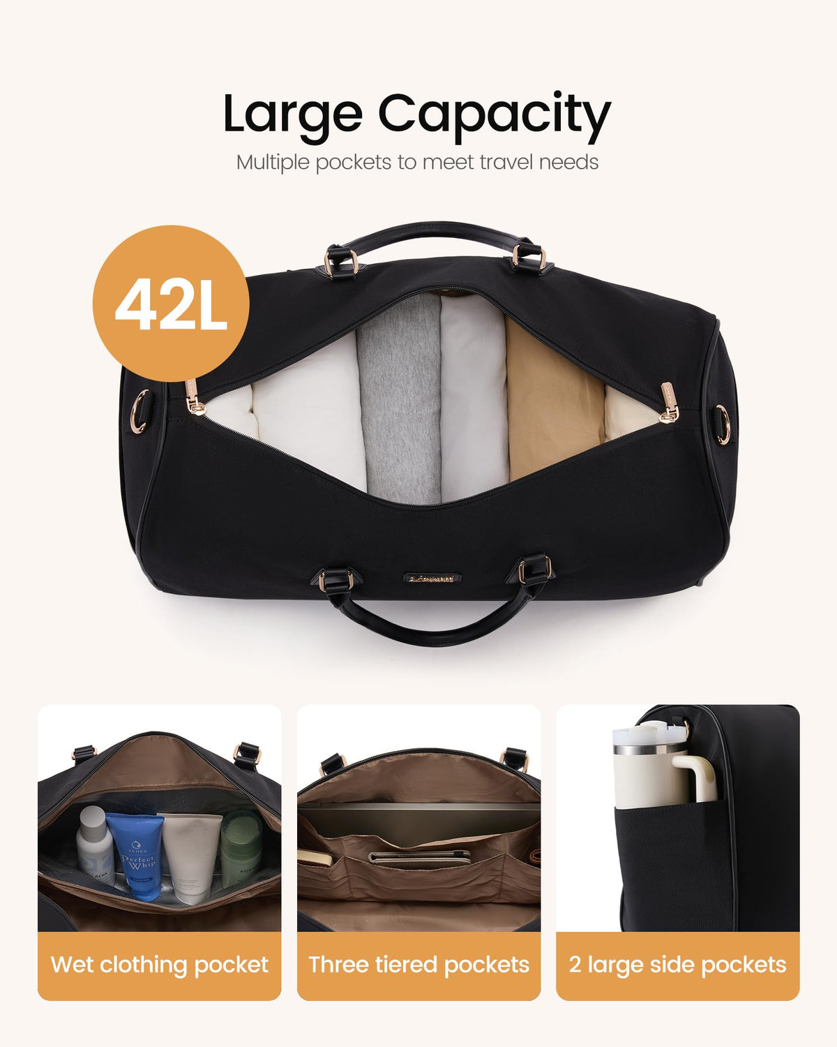 LOVEVOOK Garment Bags for Travel,3 in 1 Garment Duffle Bags for Travel with Shoe Pouch,Carry on Garment Bag for Women Men,Hanging Suitcase Suit Dress Business Travel Bag Weekender Bag