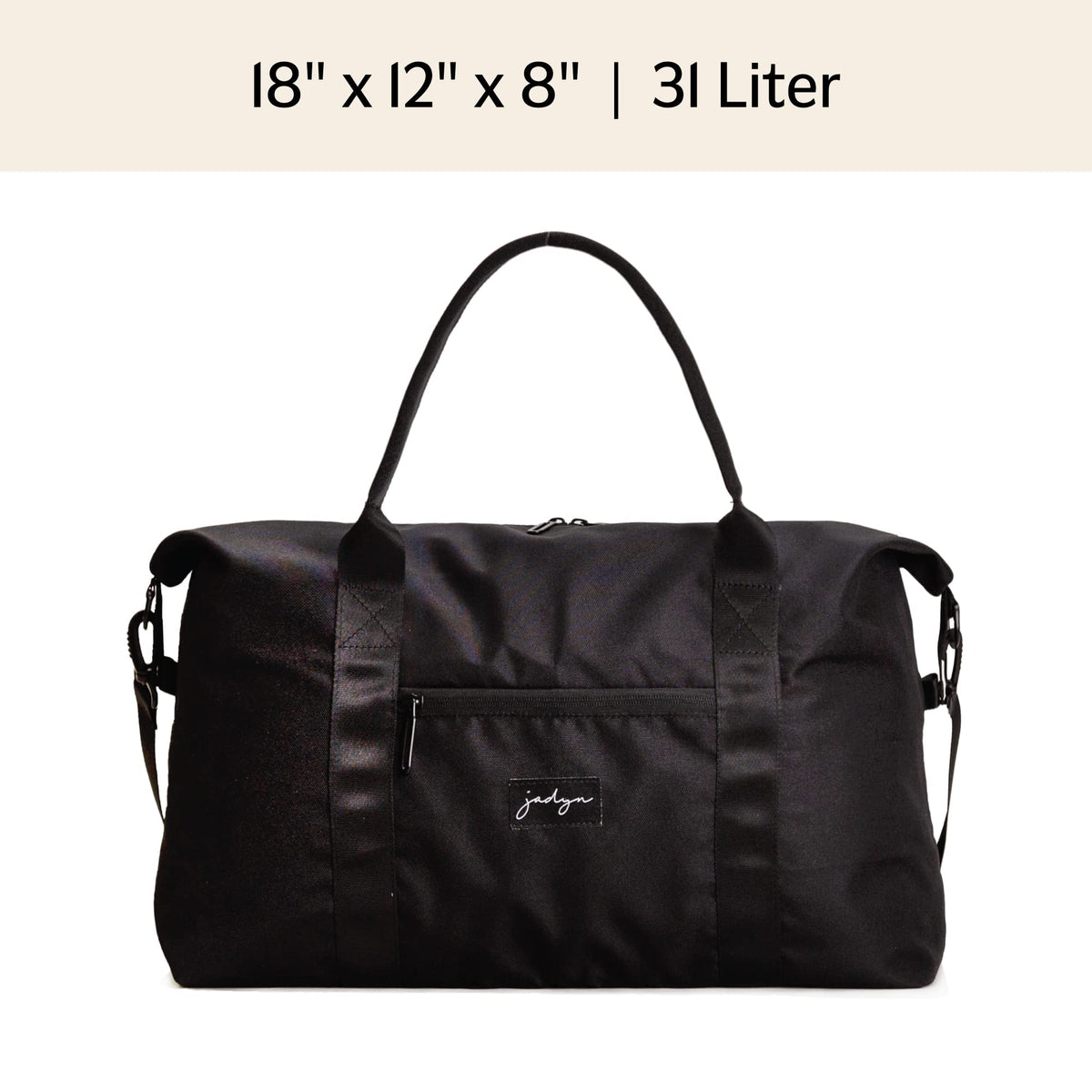 Jadyn Lola Travel Bag, Weekender/Overnight Duffel, Gym Tote Bag for Women, Men (Black)