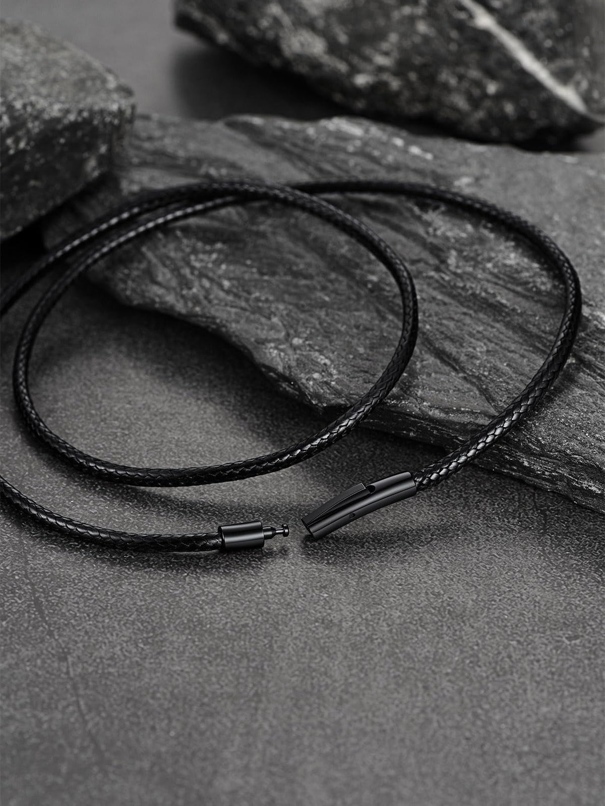 FaithHeart Genuine Leather Necklace Cord for Men Unique Solid String Wax Rope Neck Chains for Dad 16-30inch Black Chains
