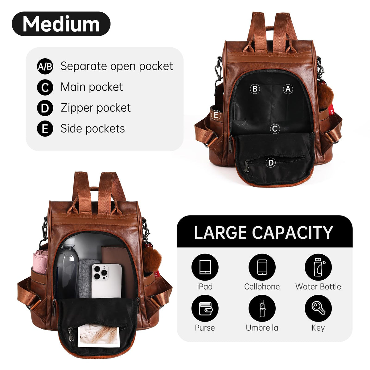 CHERUTY Women Backpack Purse PU Leather Anti-theft Casual Shoulder Bag Fashion Ladies Satchel Bags(Tan)