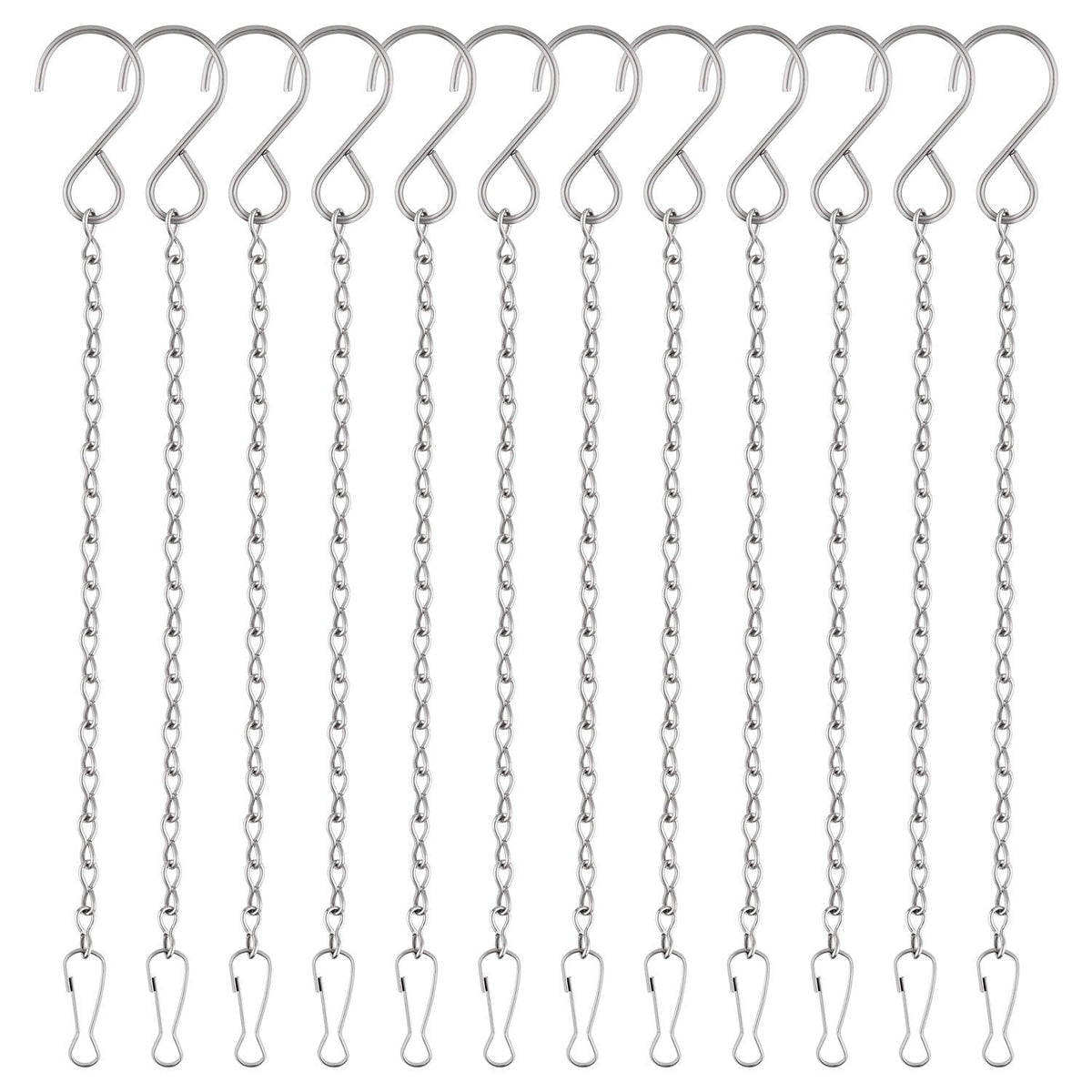 FEPITO 12 Pack Hanging Chains, 10 Inch Hanging Basket Chains, Garden Plant Hangers Metal Chains with Hooks Clips for Bird Feeders, Wind Chimes, Lanterns, Planters, Decorative Ornaments