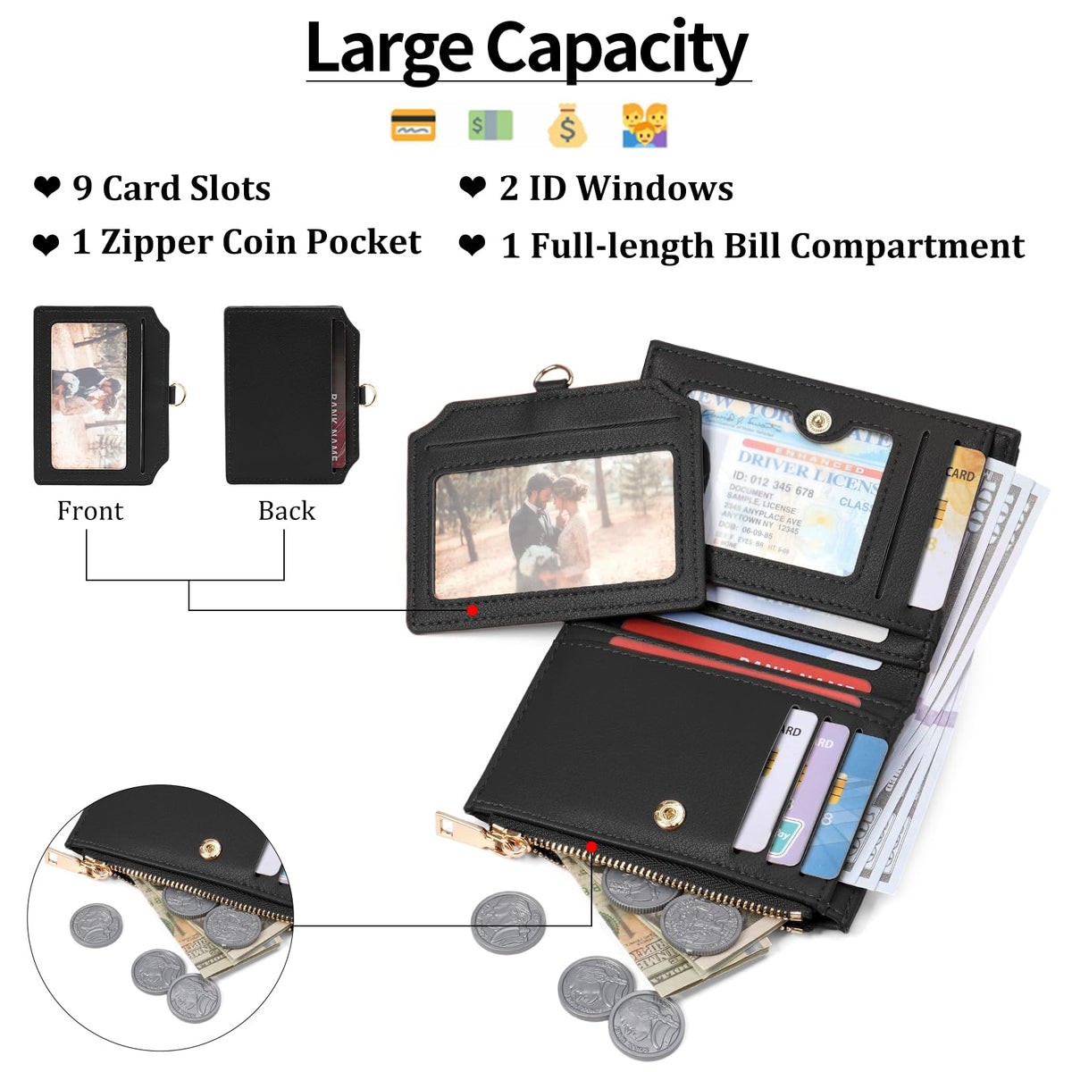 FALAN MULE Small Wallet Women RFID Blocking Bifold Compact Card Holder Vegan Leather Wallet for Women with ID Window