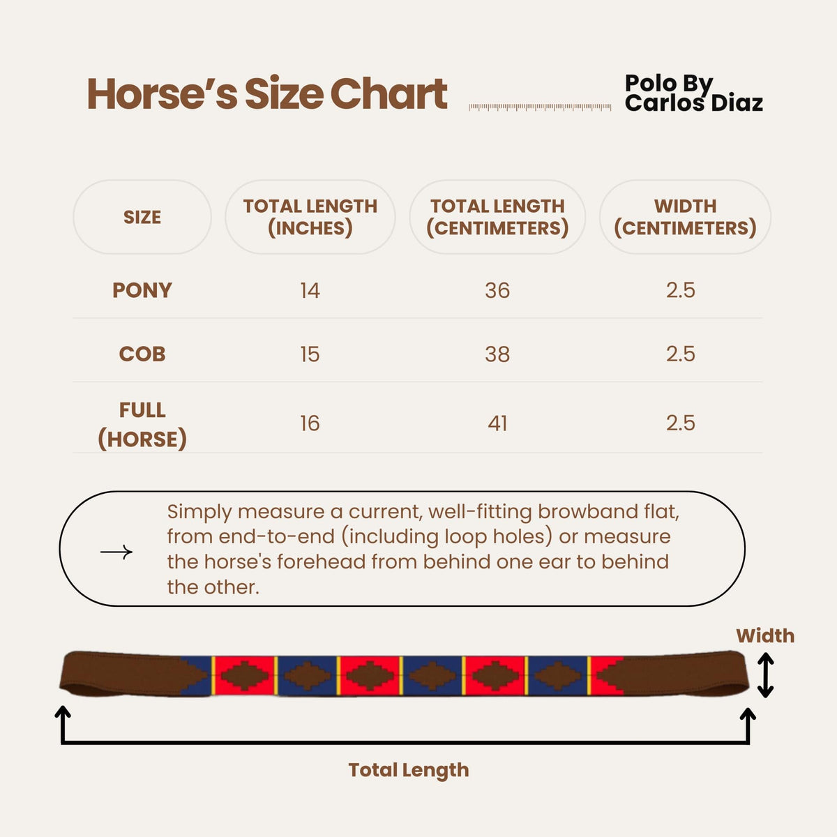 Carlos Diaz Designer Genuine Leather Waxed Embroidered Gaucho Polo Horse Bridle Browband (Pony 14 inches)