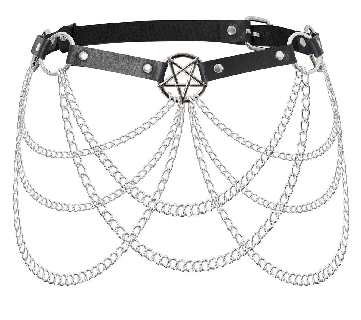 WARANDOD Rave Waist Chain Belt Punk Black Leather Body Accessories Adjustable Body Jewelry Goth Belt for Women (Fits Waist 29.92IN-39.76IN)