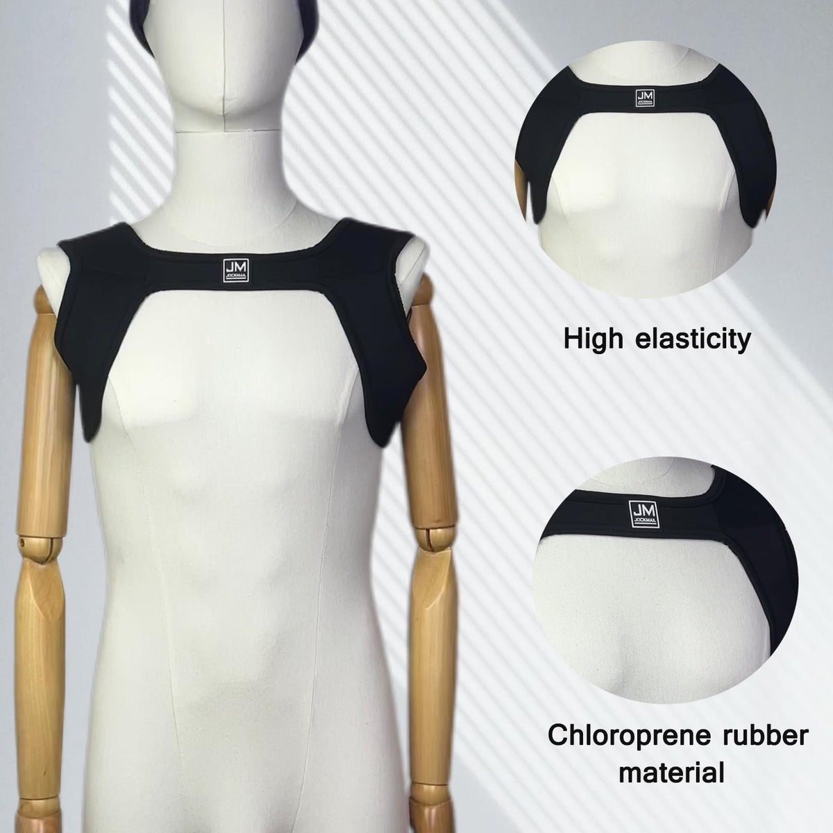 JOCKMAIL Men's Neoprene Harness - Elastic Shoulder Strap, Muscle Chest Harness (US, Alpha, Small, Medium, Regular, Black)