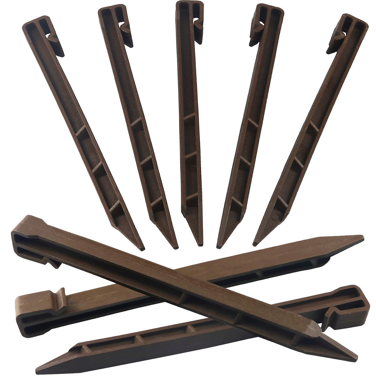 30 PCS Brown Landscape Edging Garden Stakes, 10 Inch Landscaping Anchoring Spikes Heavy Duty Plastic Garden Netting Ground Stakes Brown for Edging & Terrace Board