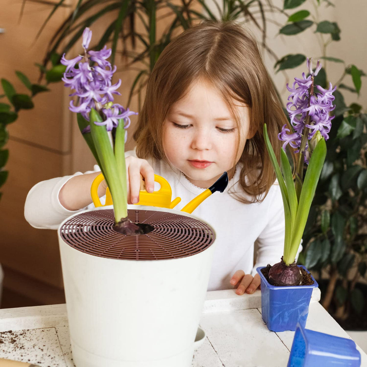 YGAOHF 5 Pcs 20.8" Plant Pot Grid Cover, Cuttable Grid Flower Pot Cover with 60 Stakes, Large Plastic Plant Pot Soil Protector with Center Cutout, Pet Cat Digging Stopper