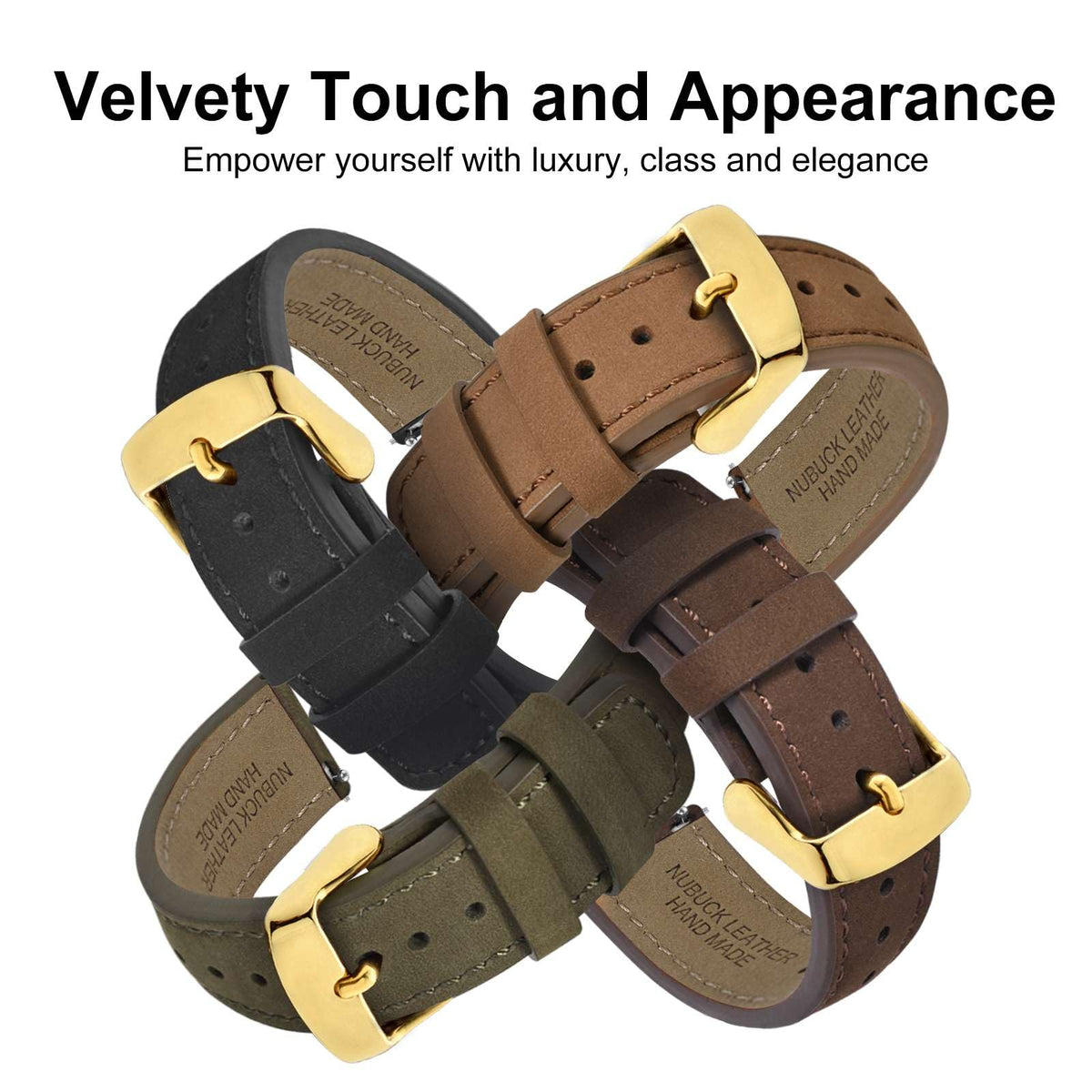 WOCCI 22mm Retro Leather Watch Band for Men and Women, Quick Release Replacement Strap with Golden Buckle (Dark Brown)