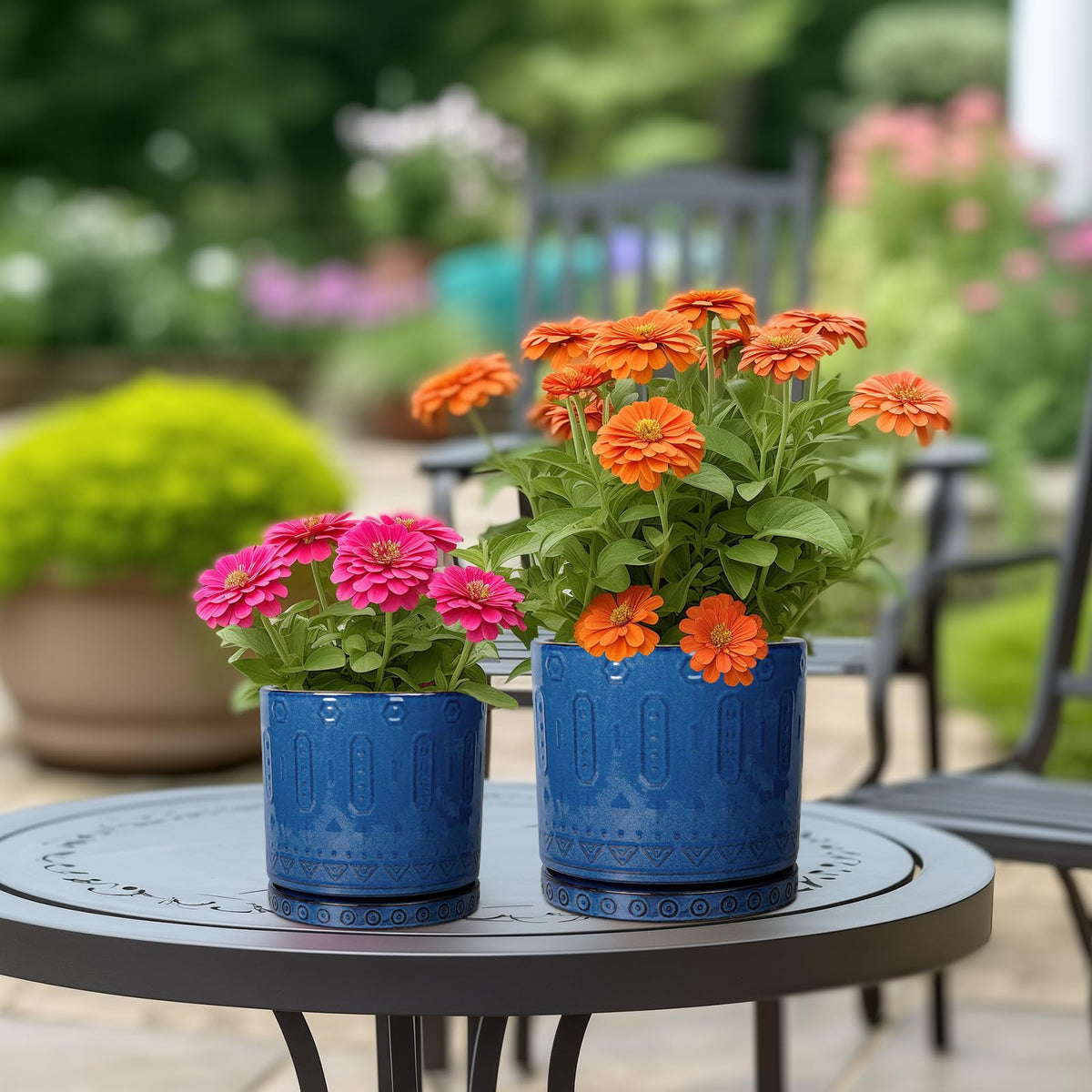 Eightpot 6 Inch Plant Pot - Ceramic Planter for Outdoor Plants Indoor Plant Pot with Drainage Holes and Saucer Succulent Pot Modern Round Flower Pot for House Room Decor Blue