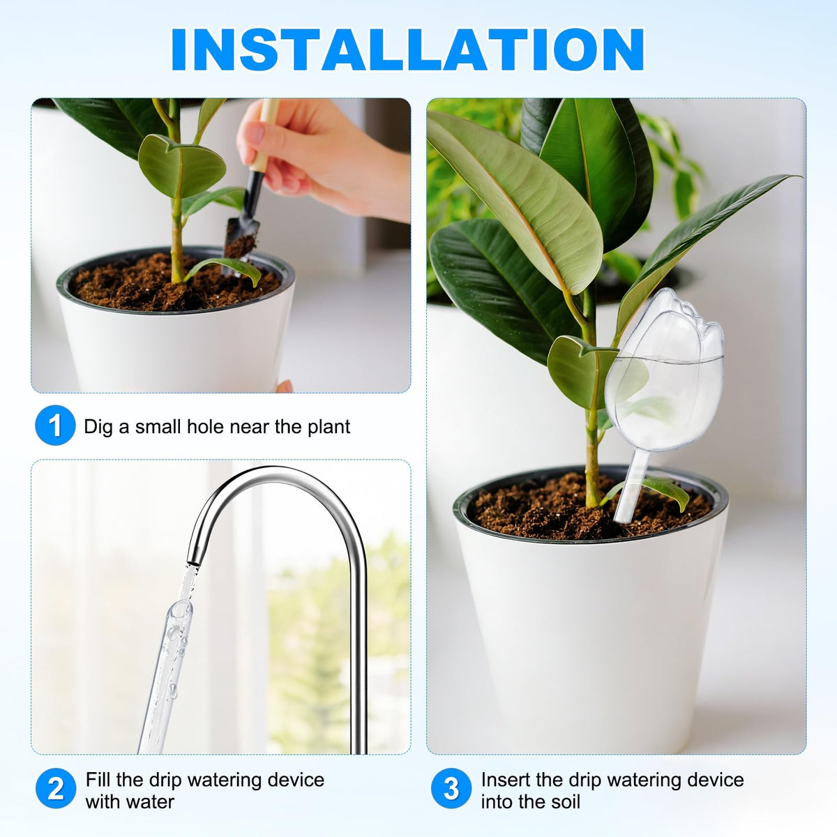 M METERXITY 4-Pack Plant Watering Globes, 9.4 Inch Plastic Self Watering Planter Insert for Indoor/Outdoor Plants, Self Water Devices [Transparent/Purple]