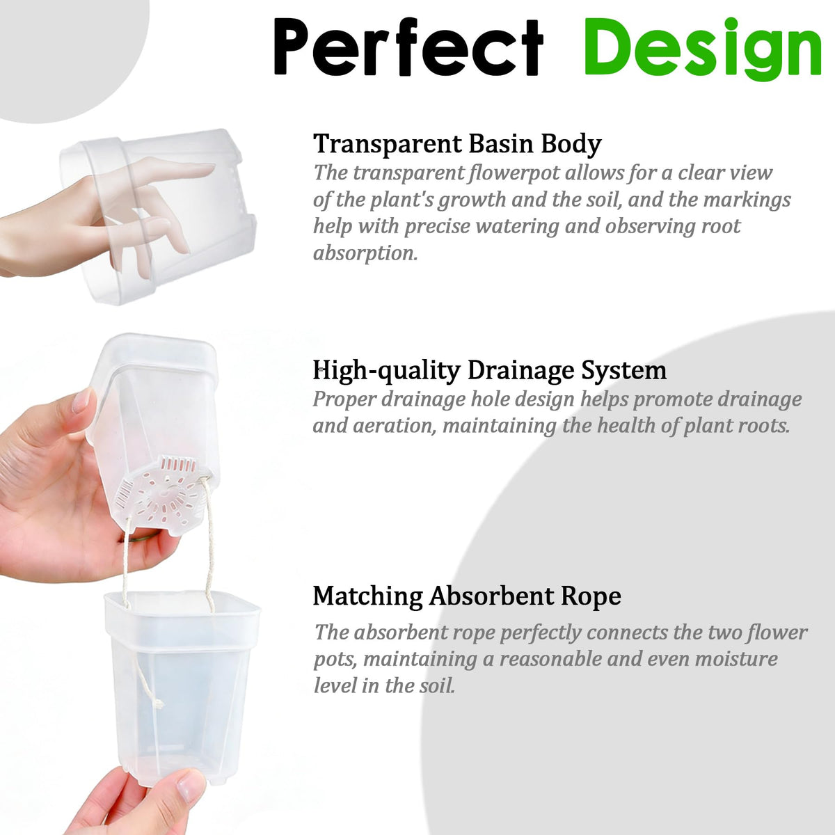ROJMMFOL 12Pcs Self Watering Pots, 2in Self Watering Pots for Indoor Plants, Mini Clear Plant Pots with Cotton Wick, Double-Layer Design, Perfect for Succulents, Herbs, Green Plants