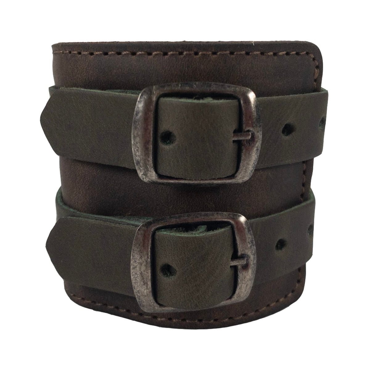 Hide & Drink, Stylish Wrist Wallet Cuff, Wristband with Secret Pouch, Cash Holder, Money Organizer, Full Grain Leather, Handmade, Bourbon Brown/Dark Jade