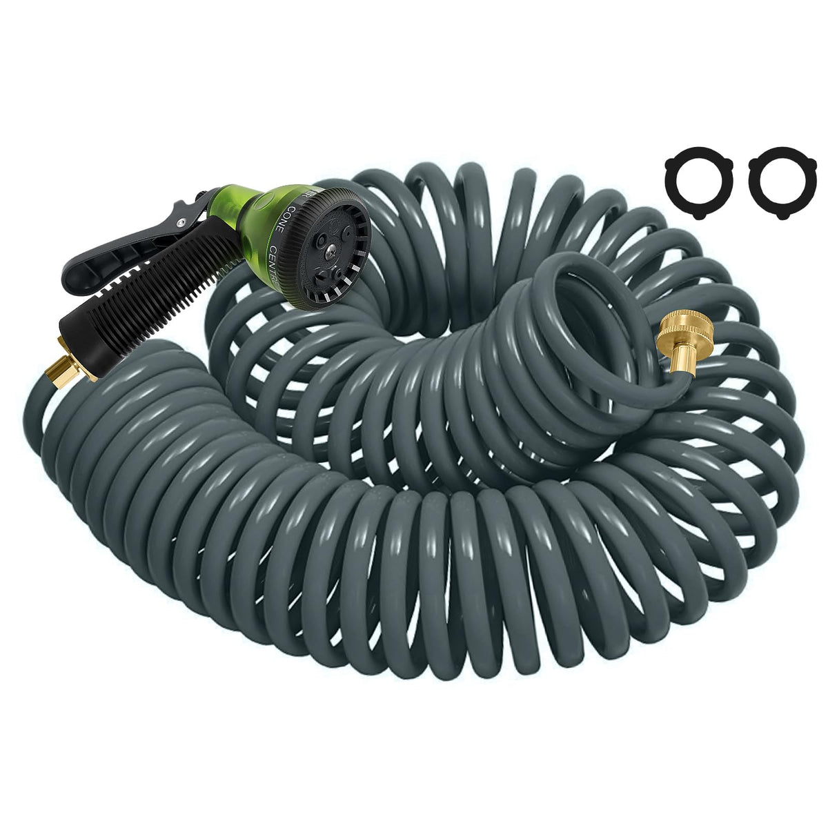 Coil Hose 25FT EVA Coil Garden Hose With 3/4'' Brass Connector Coiled Water Hose Lightweight And No Kink Includes 7 Patterns Spray Nozzle For Outdoors Lawn Watering Car Washing