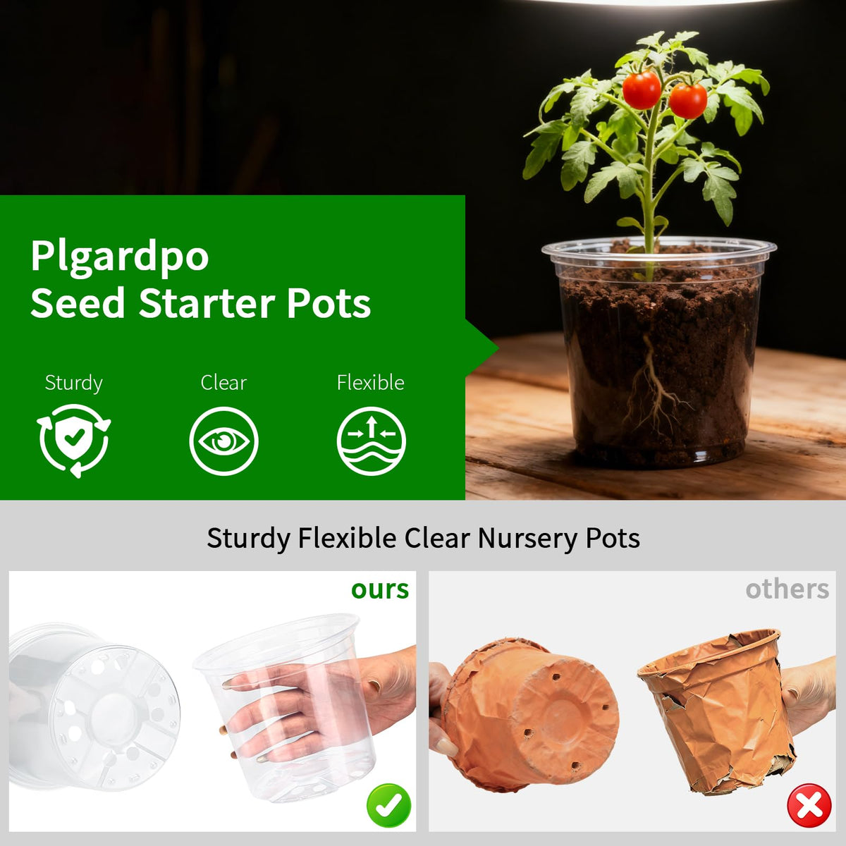 Plgardpo Clear Nursery Pots, 4/5/6 Inch Transparent Plastic Plant Pots with Drainage Holes, Variety Pack Seed Starting Pots, Clear Flower Pots for Indoor Outdoor Plants, 24 Packs