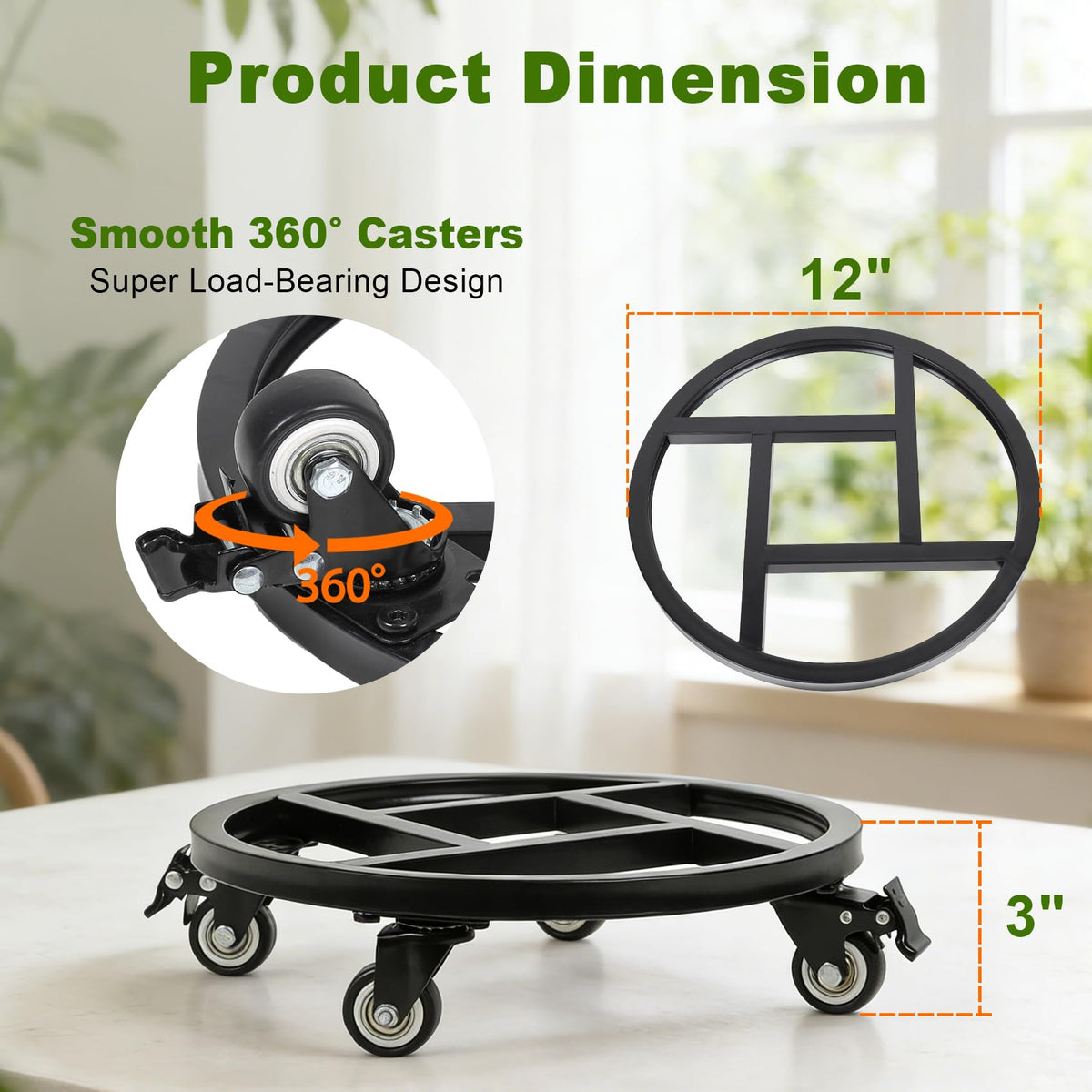 Vigorwise 12 Inch Plant Caddy with Wheels, 2Pack Heavy Duty Plant Stand with Wheels, Metal Rolling Plant Stands for Pots Planter Holds Up to 400Lbs