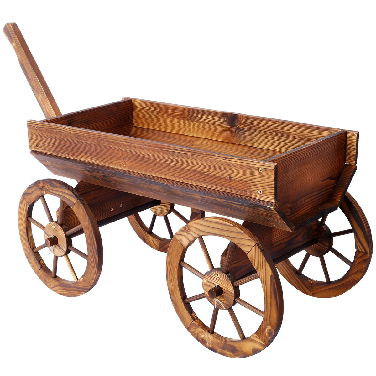 Geelife Wood Wagon Flower Planter Pot Stand with Wheels Home Garden Outdoor Decor