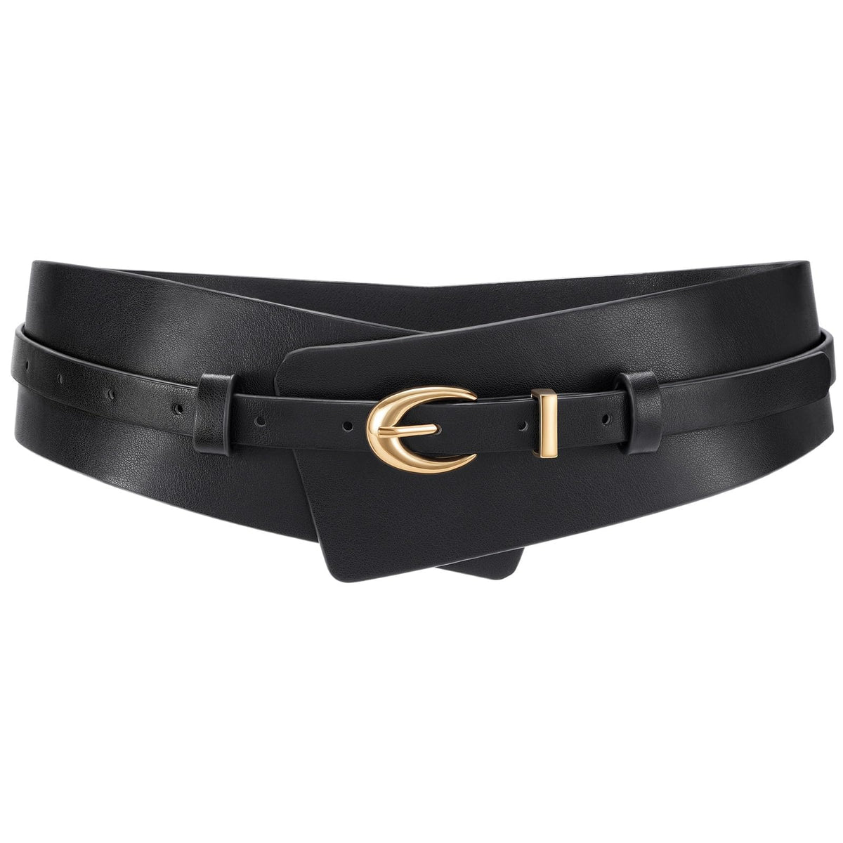 WHIPPY Women Wide Leather Belt Fashion Ladies Dress Belt 2-in-1 Waistband with Skinny Belt for Dress Suits, Black, M