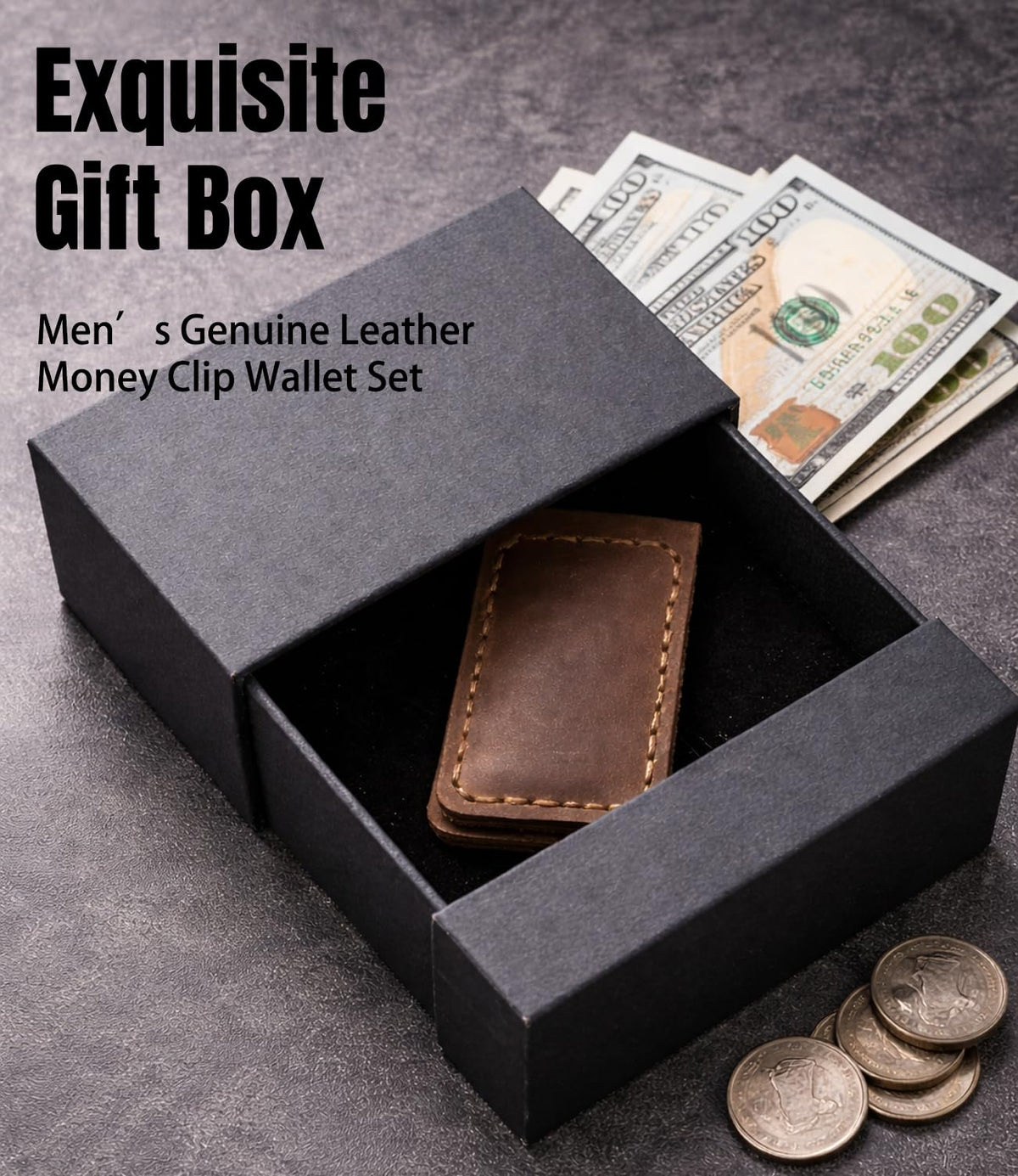 Routoboe Slim Magnetic Money Clip, Genuine Leather Business Card Holder, Gift Box Included