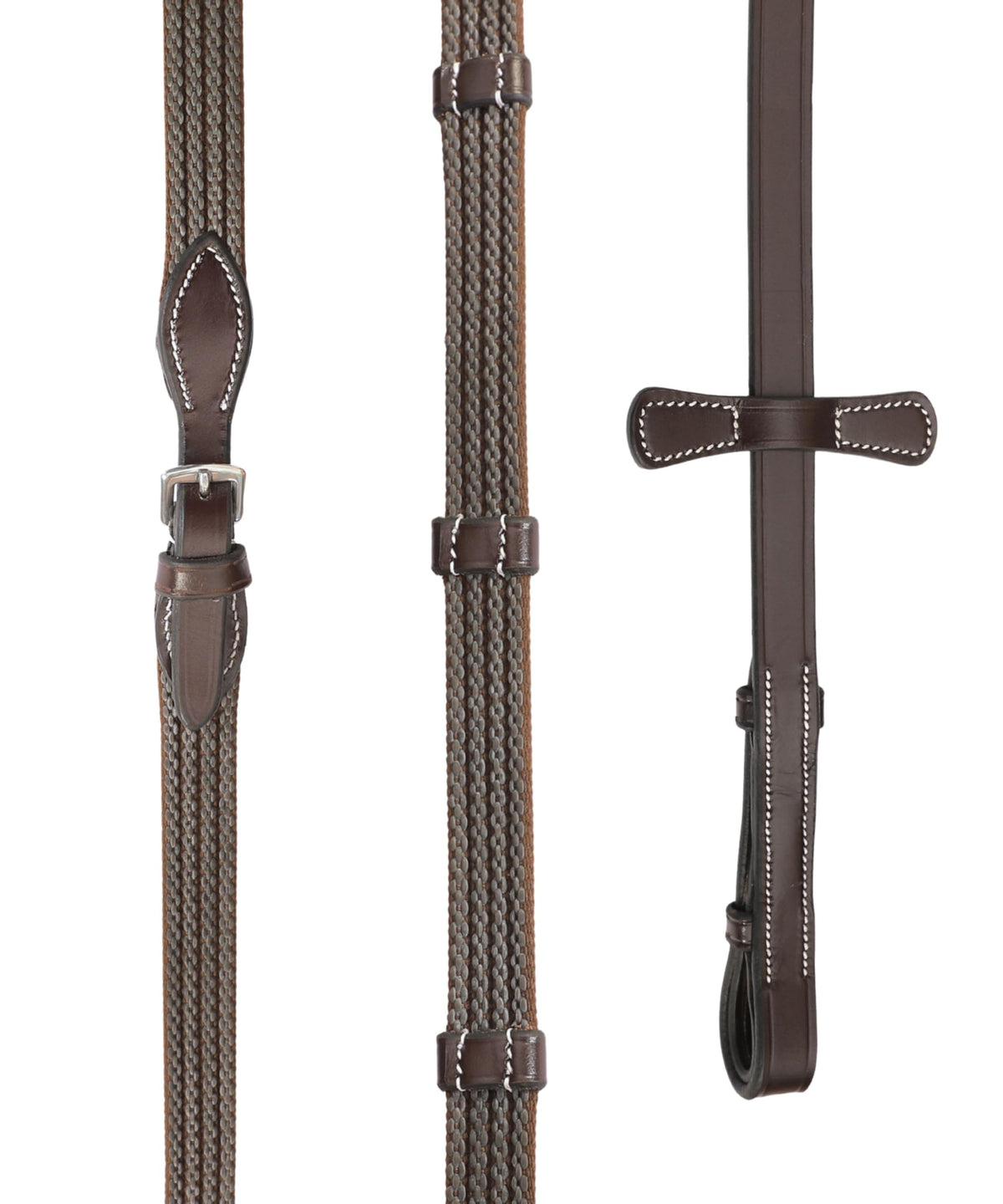 Exion Non Slip Rubber Web Reins for Horse Bridle - 5/8" Premium Leather English Reins with 7 Safety Hand Stops & Stainless Steel Buckles - Grippy Training & Jumping Reins for Full Cob Sizes