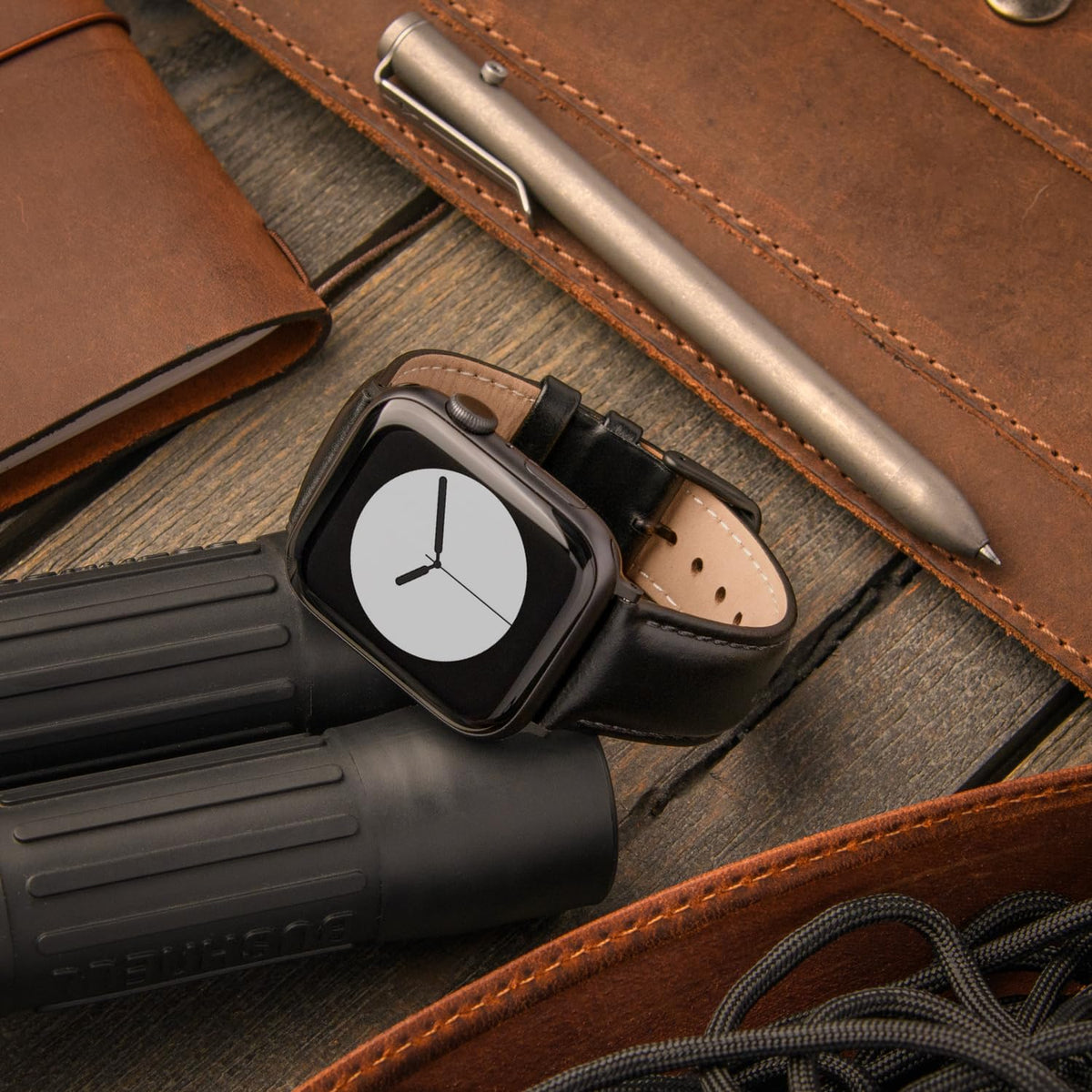 Archer Watch Straps - Top Grain Leather Straps for Apple Watch (Black/Matched Thread, Matte Gray Hardware, 44/45/46/49mm)