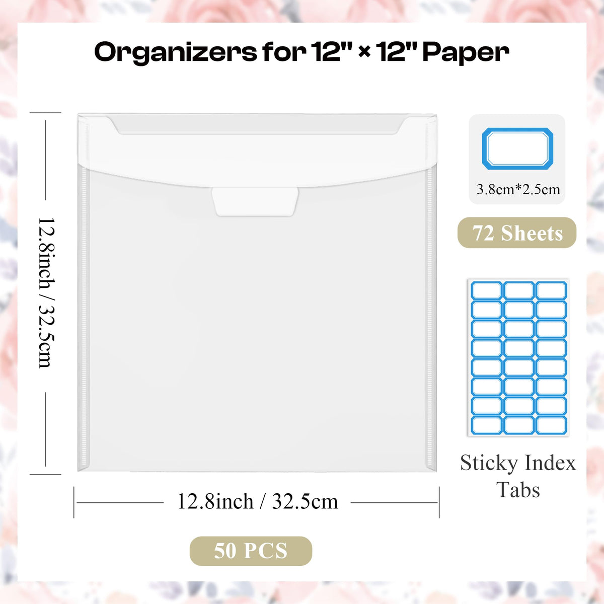 Csyidio 10 PCS 12 x 12 Inch Scrapbook Paper Storage Organizer with Label Stickers, Clear Paper Storage Bag for Holding Scrapbooking, Vinyl, Photos and File Enclosed Storage