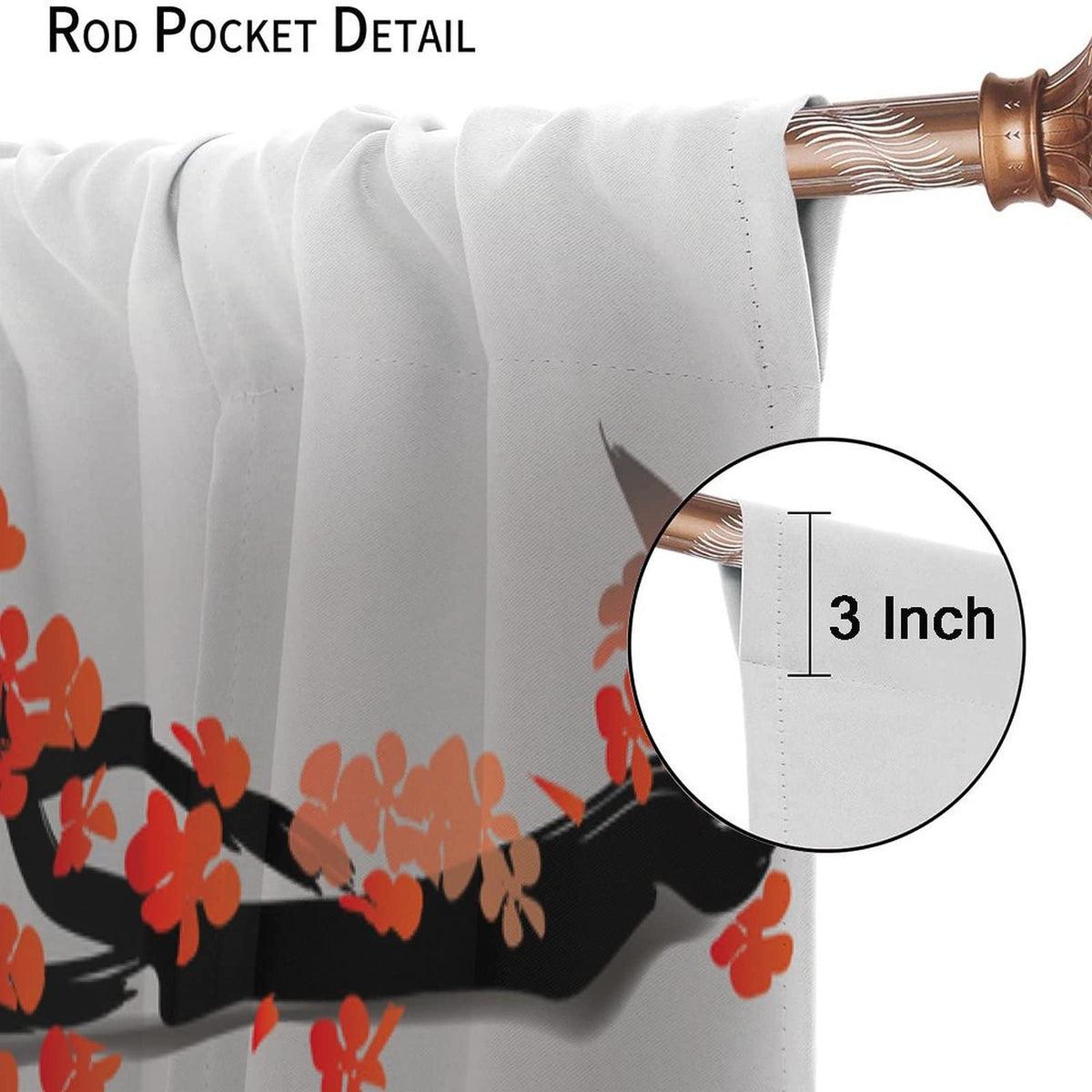 Japanese Style Curtains, Koi Fish Swimming Cherry Blossom Branch Design, Bedroom Living Room Decorative Room Noise Reduction Darkening, 2 Sets of Panels, 42x45 in. Orange Gray