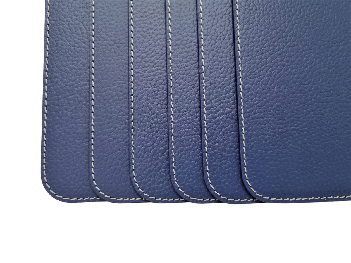 Nikalaz Set of 6 Placemats Made of Recycled Leather (18"x13", Blue)