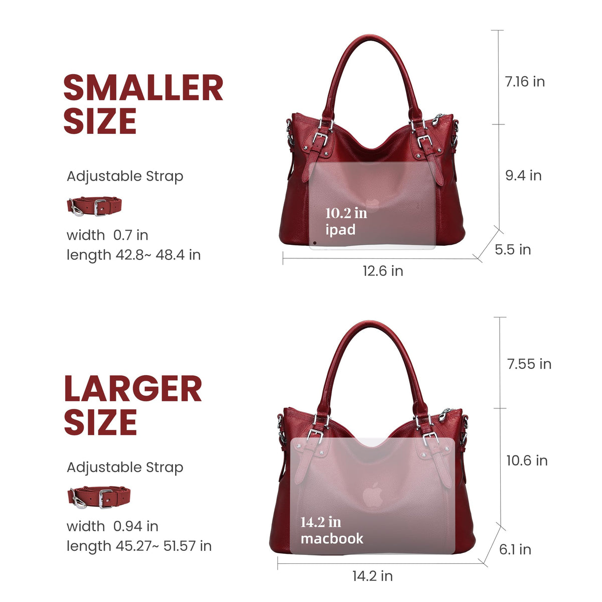 HESHE Genuine Leather Purses and Handbags for Women Tote Shoulder Bag Satchel Purse Top Handle Bags Hobo Crossbody Purse (Large,Wine)