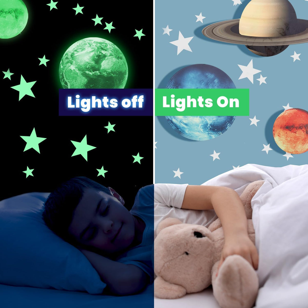 Glow in The Dark Stars and Planets, Bright Solar System Wall Stickers -Glowing Ceiling Decals for Kids Bedroom Any Room,Shining Space Decoration, Birthday Christmas Gift for Boys and Girls (Green)
