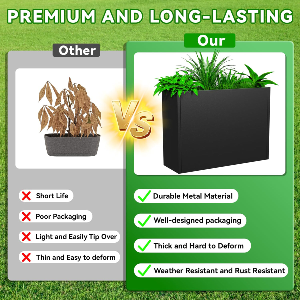 NUWJBYE Tall Metal Planter Box, 36" L x 12" W x 26" H Large Outdoor Planters with Drainage & Adjustable Shelf, Heavy Duty Steel Rectangular Planter for Patio, Balcony, Indoor(Black)
