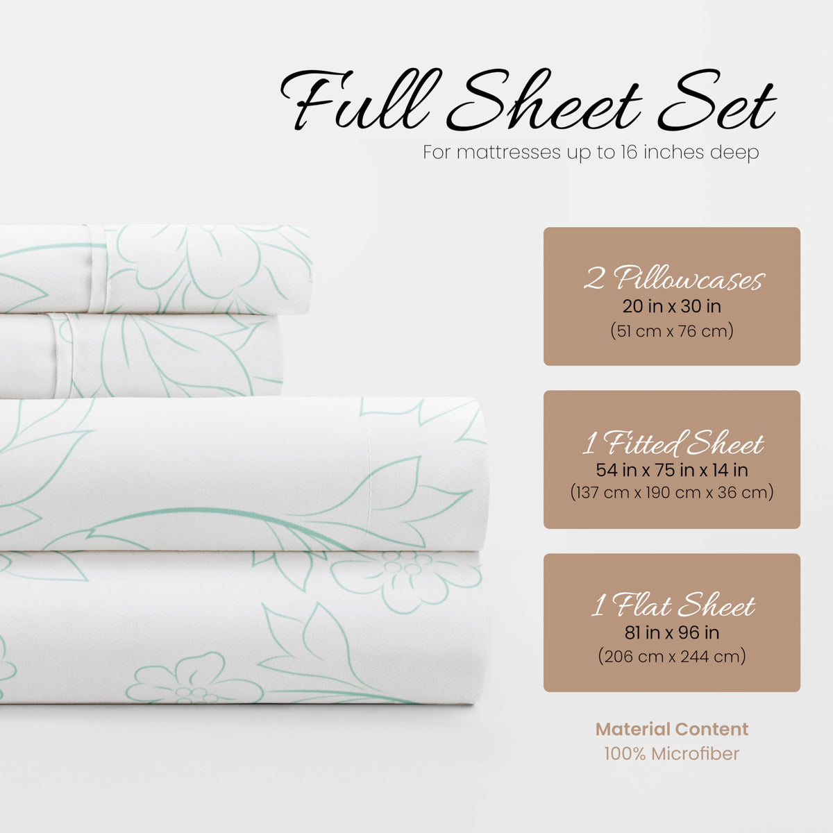 Simply Soft 4 Piece Sheet Set Vines Patterned, Full, Aqua (SS-4PC-VINE-FULL-AQ)
