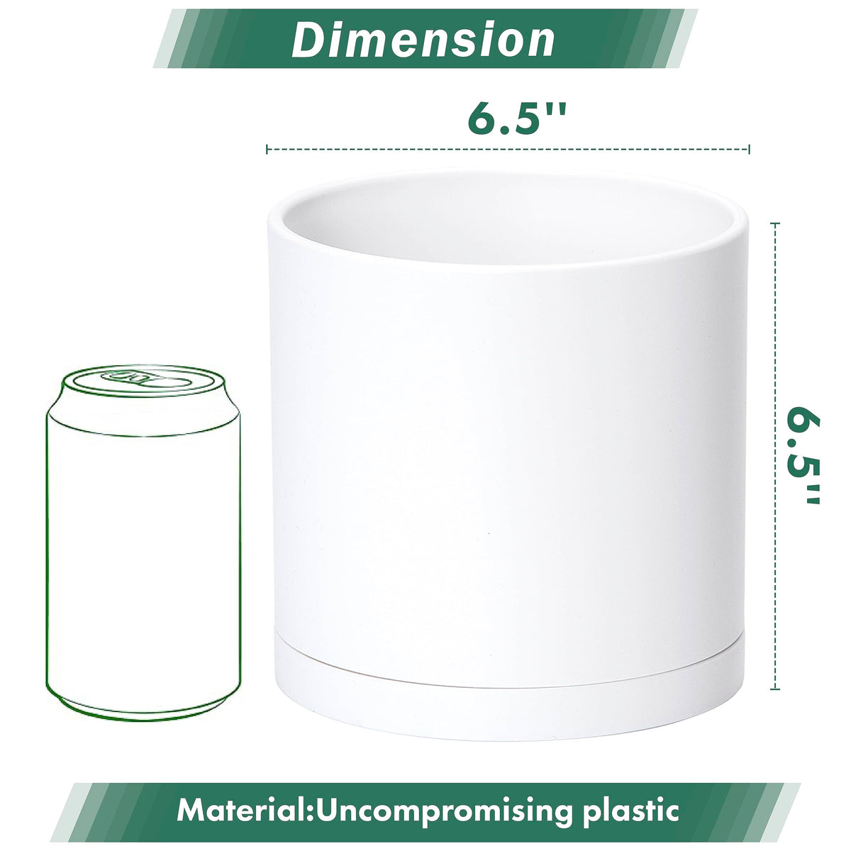 D'vine Dev 4 Pack 6.5 Inch Modern Plastic Plant Pots, Small Garden Planters for Plant with Drainage Holes and Saucers, White Color, 74-Z-L-2