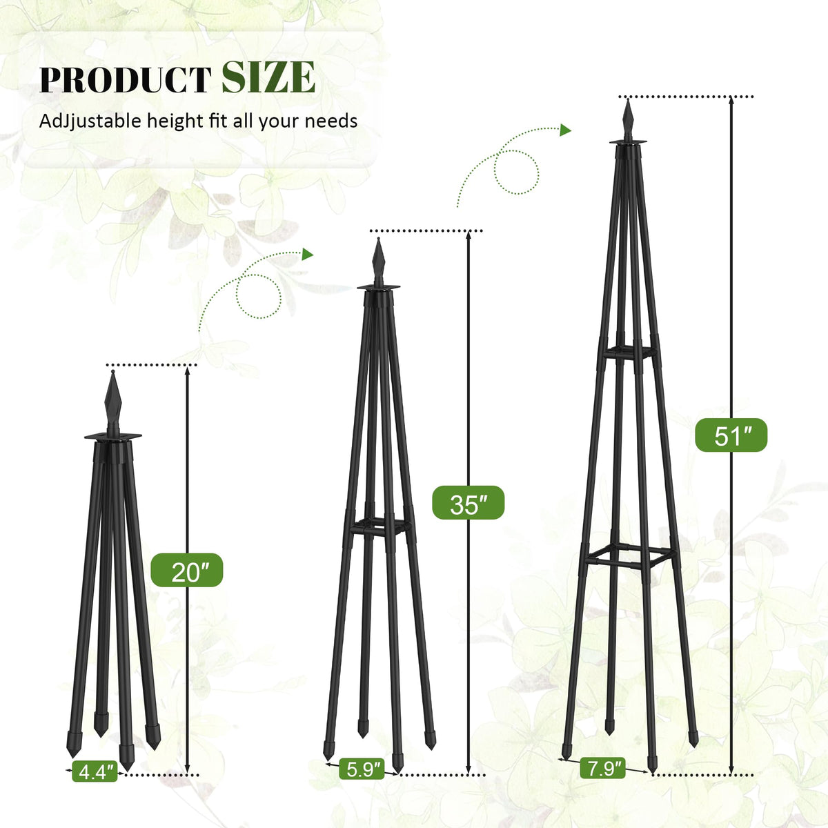 Alisisfores 4 FT Obelisk Trellis for Climbing Plants,Garden Trellis with Extra Thickened Plastic-Coated Metal Pipes, Outdoor & Indoor Garden Support for Potted Plants, Black