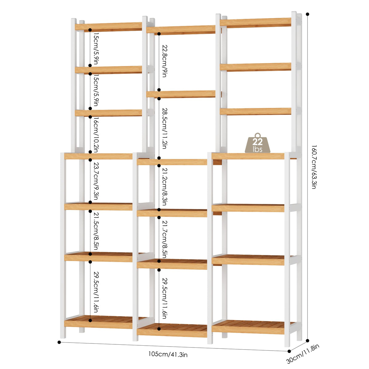 FOTOSOK Bamboo Shelf, 7 Tier Plant Stand Indoor, 3 Row Ladder Shelf, Bookshelf and Bookcase, Corner Display Stand with Adjustable, Flower Stand for Living Room Balcony Kitchen, White and Natural