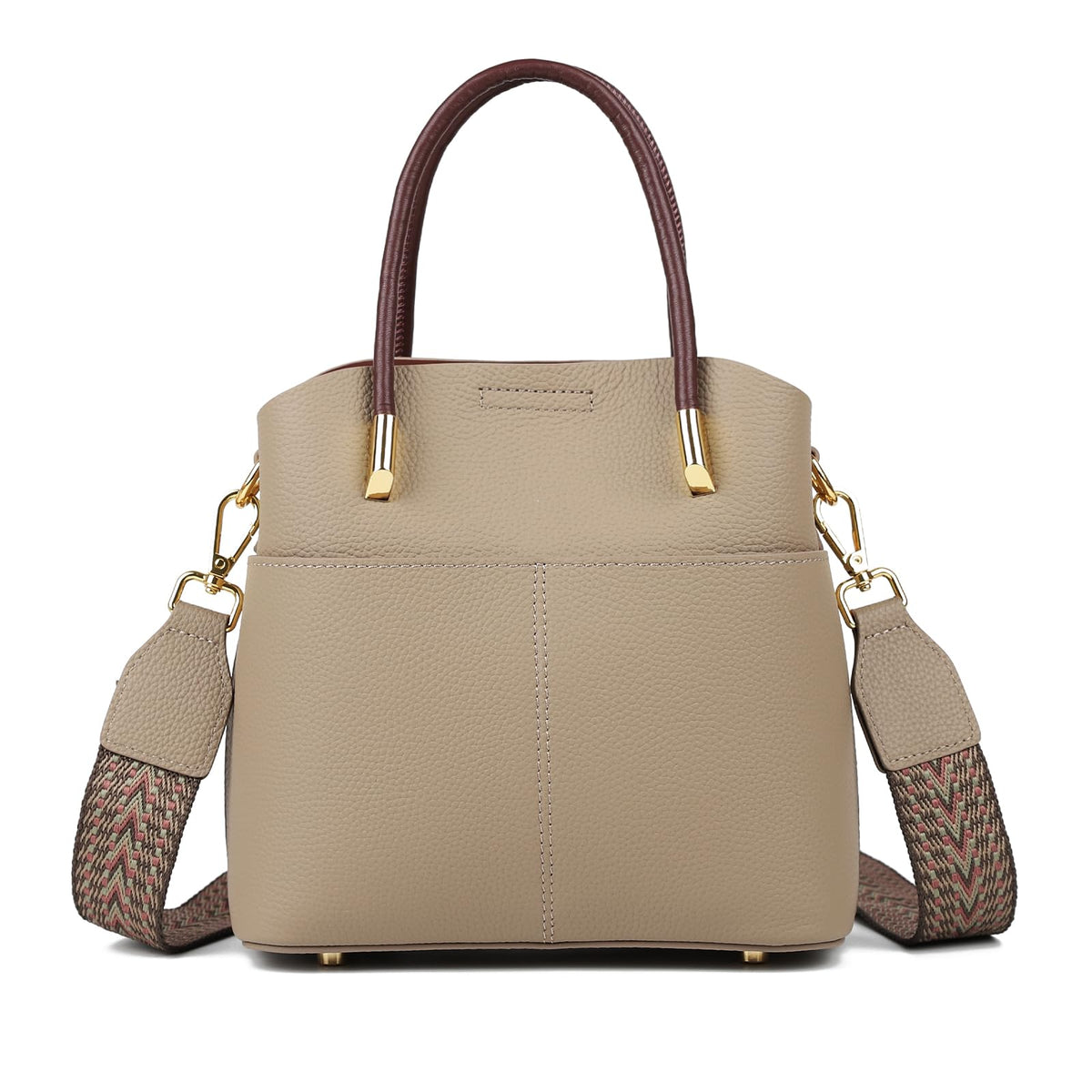 MFFOR Genuine Leather Crossbody Purses and Handbags for Women, Tote Shoulder Purse Bucket Handbag, Top Handle Satchel (Khaki
