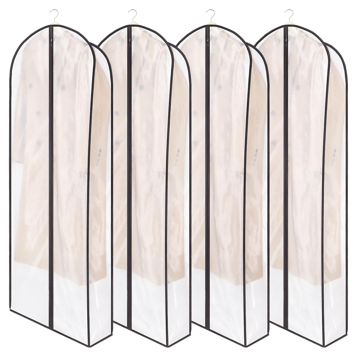 Zilink Breathable Leather Jacket Coat Storage Bags 60” Dress Bags for Gowns Long Dust Covers for Hanging Clothes with 7" Gussted Wrinkle Free for Leather Jacket Fur Coat Puffy Dress Storage, Set of 4