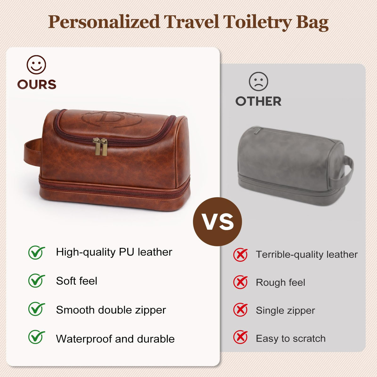 Personalized Gifts Travel Toiletry Bag for Men, Customized Laser- Engraved Mens Birthday Gift PU Leather Waterproof Bathroom Shaving Bag, Unique Anniversary Present for Husband Boyfriend Partner,D
