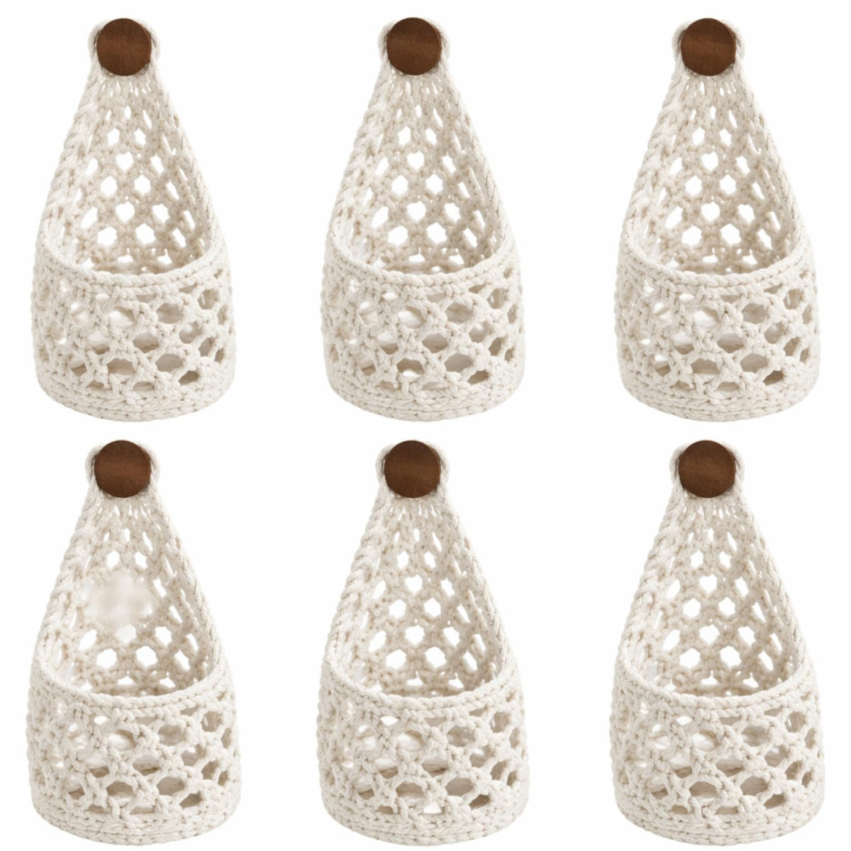 Teecyhooo 6 Pk Wall Planters for Indoor Macrame Plant Hanger Boho Wall Mounted Flower Baskets Hanging Planter, Plants and Pots are Not Included(White,4 x 8 Inch)