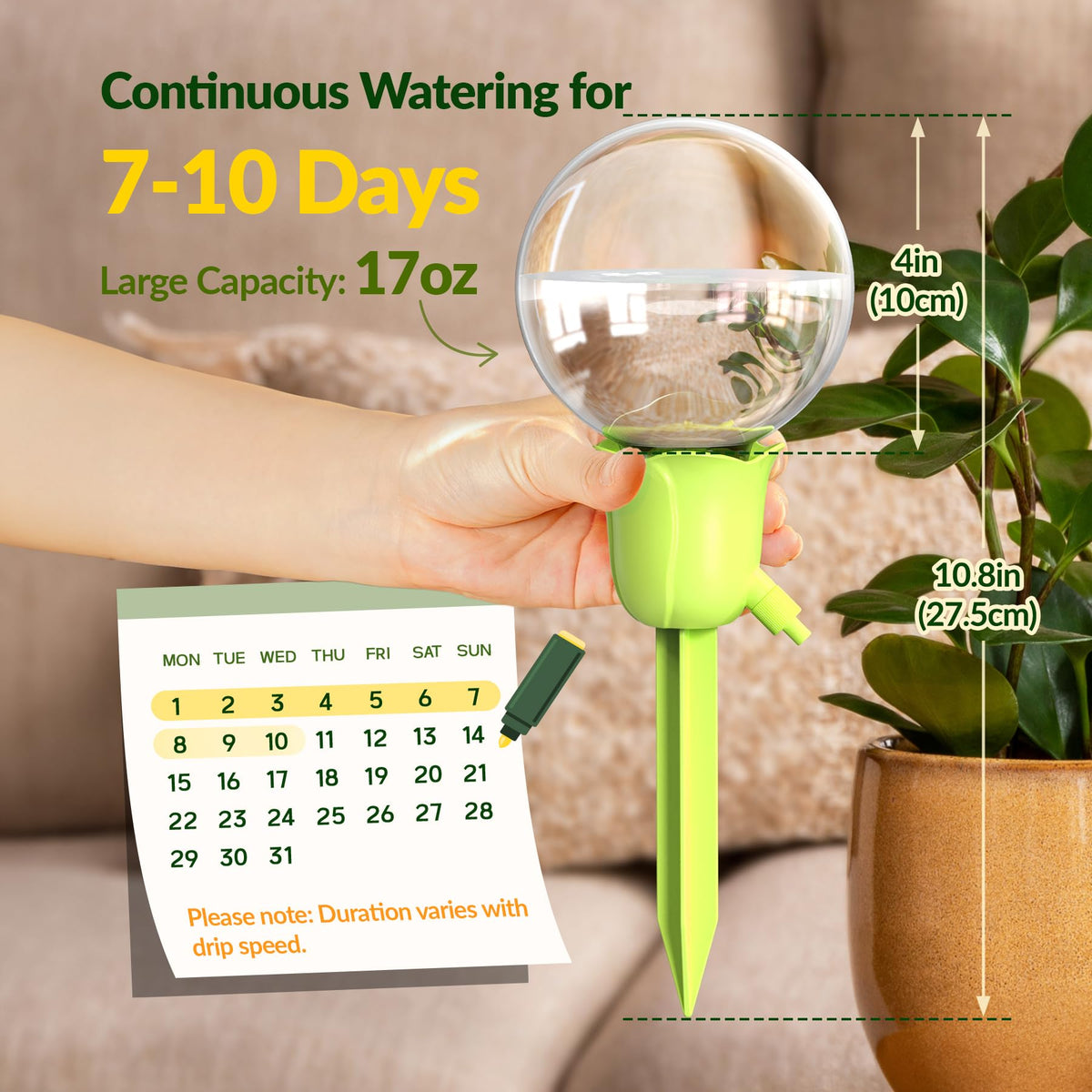 NiHome 2PCS Self-Watering Globes for Indoor & Outdoor Plants, Adjustable Flow Automatic Drip Irrigation Bulbs w/Tulip Stakes for Potted Plants, Succulents, Hanging Baskets, Gardens (Pink + Green)