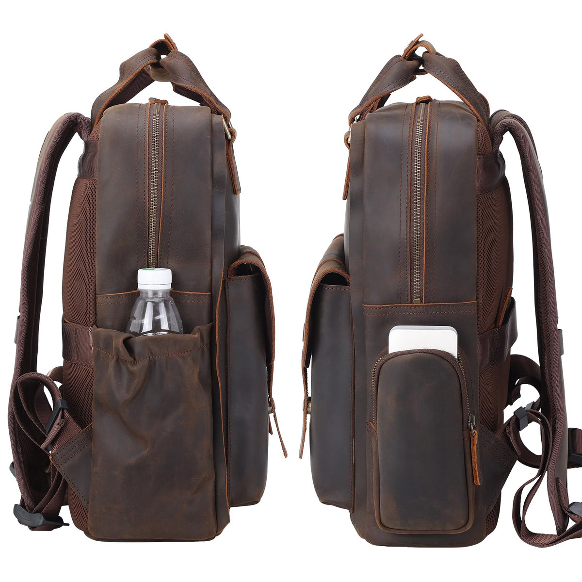 TIDING Genuine Leather 15.6 inch Laptop Backpack for Men College Casual Rucksack Backpack Business Travel Daypack