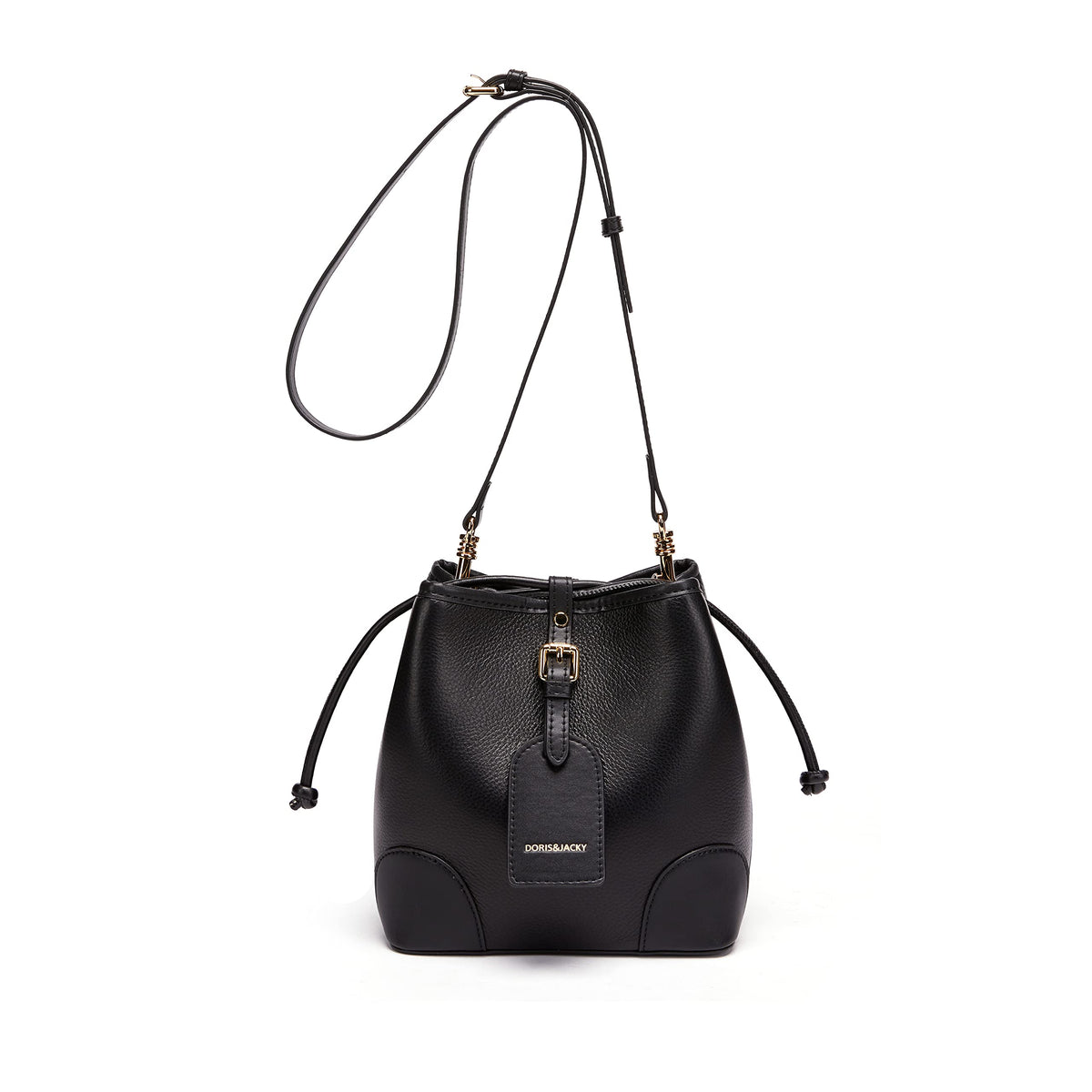 DORIS&JACKY Leather Drawstring Shoulder Bag Small 2 Way Bucket Crossbody Purse For Women (1-Black)