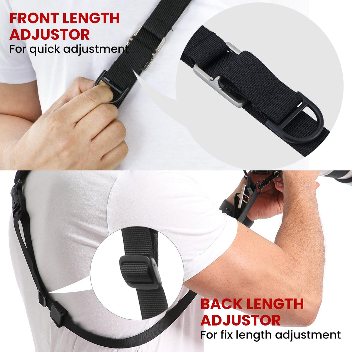 Waka Rapid Camera Neck Strap with Quick Release and Safety Tether, Adjustable Shoulder Sling Strap for Nikon Canon Sony Olympus DSLR - Black