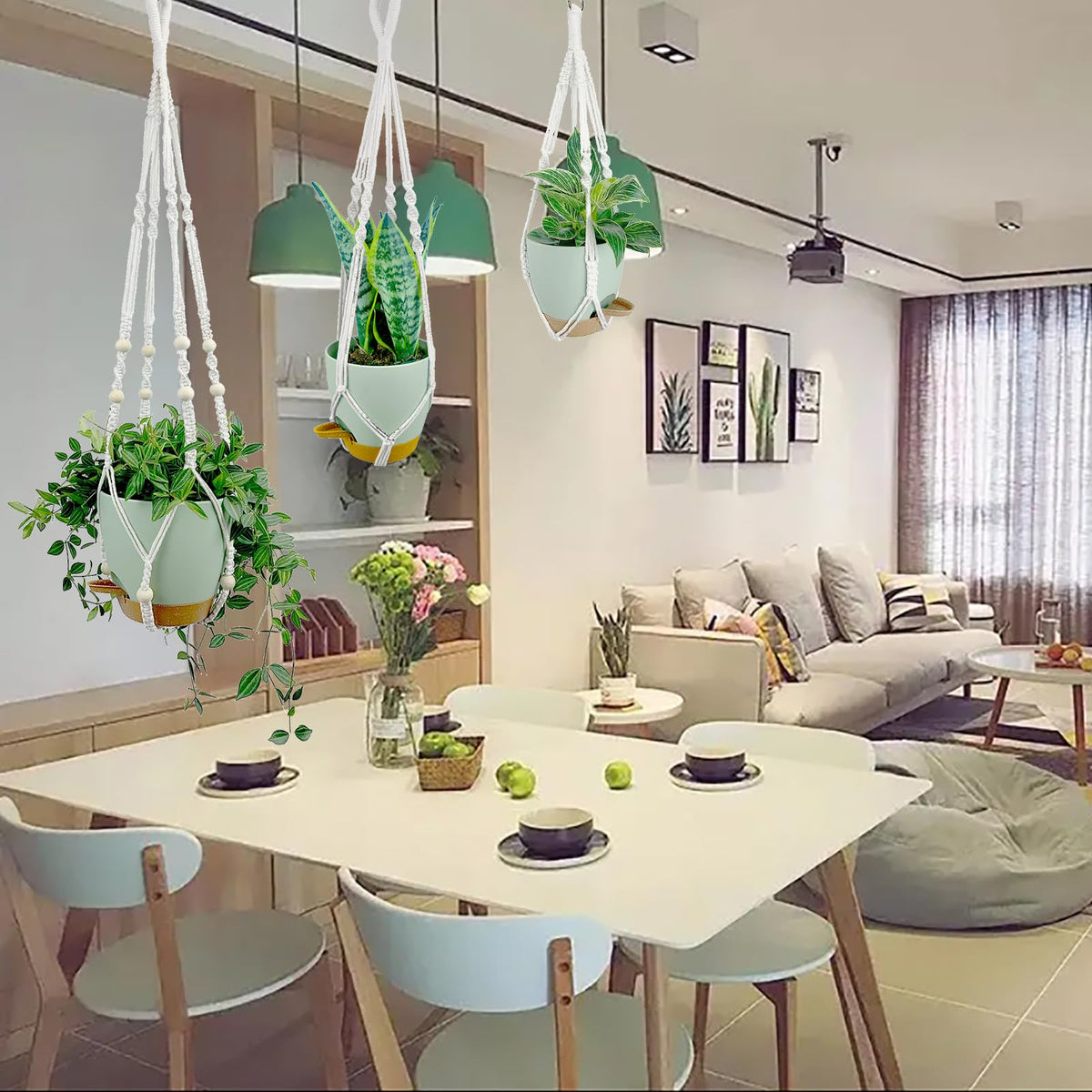 BLEAFLUV Hanging Planters with Macrame Plant Hangers for Indoor Outdoor Plants, 3 Set Hanging Baskets Flower Pots Holders 35''/27''/21'', Self-Watering Pots 7''/6''/5.5'', Boho Home Decor, Green