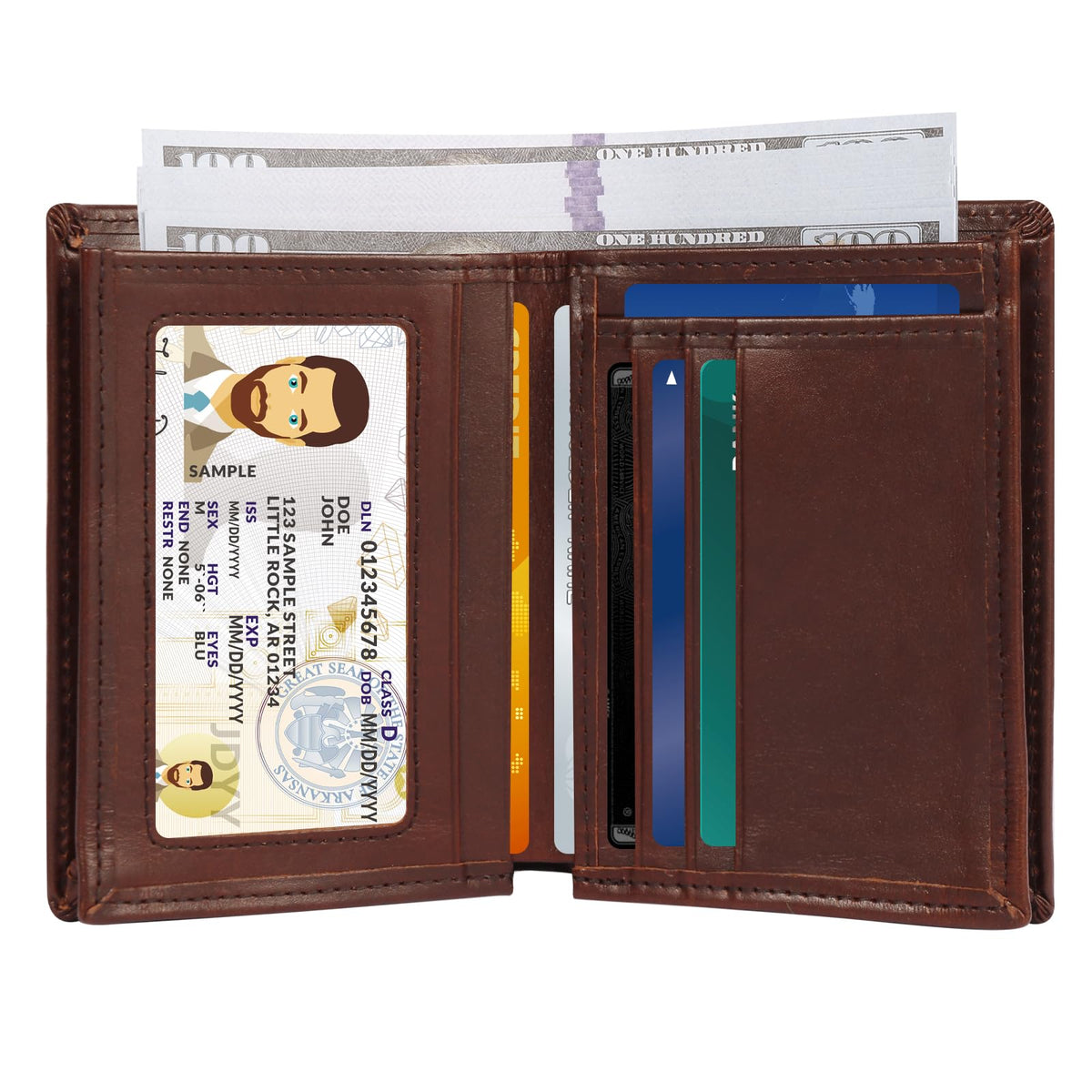 WULOUJIE Men's Leather Bifold Wallet | RFID Blocking 6 Card slot with 1 ID Window Genuine Leather Bi Fold Wallet for Men(Brown) (brown)