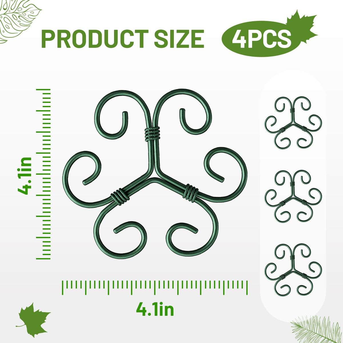Yeomant 4PCS Green Iron Monstera Support, Uniquely Designed Plant Support Stakes for Indoor Plants, Stable Plant Stakes and Supports, Turtle Shell Bamboo Clamp Set for Thriving Growth