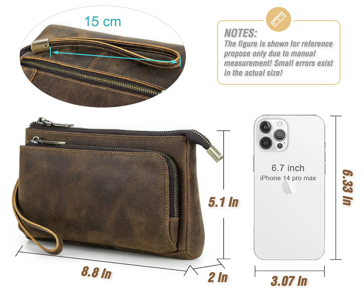 CataPurus Electronic Organizer Zipper Bag Tech Kit, Top Grain Leather Handmade, Portable Compact Travel Apple Accessories Storage Pouch Fits Phone, USB Cables, Power Banks, Chargers, Hard Drive