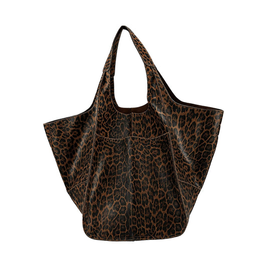 KlaOYer Oversized Leather Tote Bag Huge Capacity Work Hobo Pu Leather Bucket Purse And Handbag Large Soft Travel Shopping Bag (Brown Leopard)