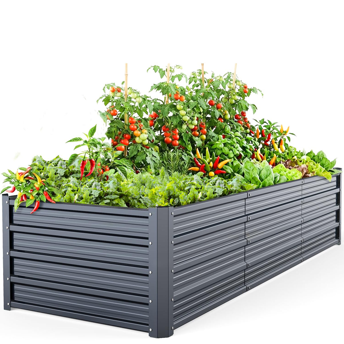 Ohuhu 8x3x1.5 FT Metal Raised Garden Bed Outdoor, Reinforced Galvanized Steel Rustproof Planter Box, 100% Non-Toxic, 269 Gal Large Capacity Heavy Duty Raised Beds for Growing Vegetables Flowers Herbs