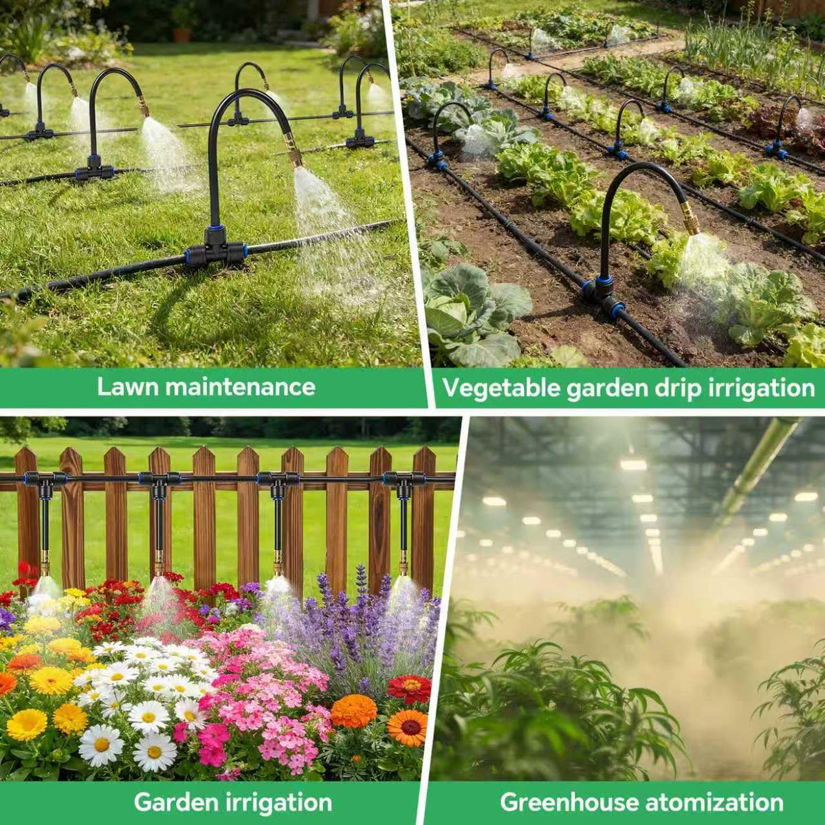 140Ft 1/4" Drip Irrigation System for Garden – 30 Adjustable Copper Nozzles, Automatic Atomizing Sprinkler System for Outdoor Plants Raised Bed, Yard, Potted Plants & Lawn